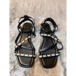 Michael Kors MK Logo‎ Gladiator Sandals Ankle Strap Black Size 6M